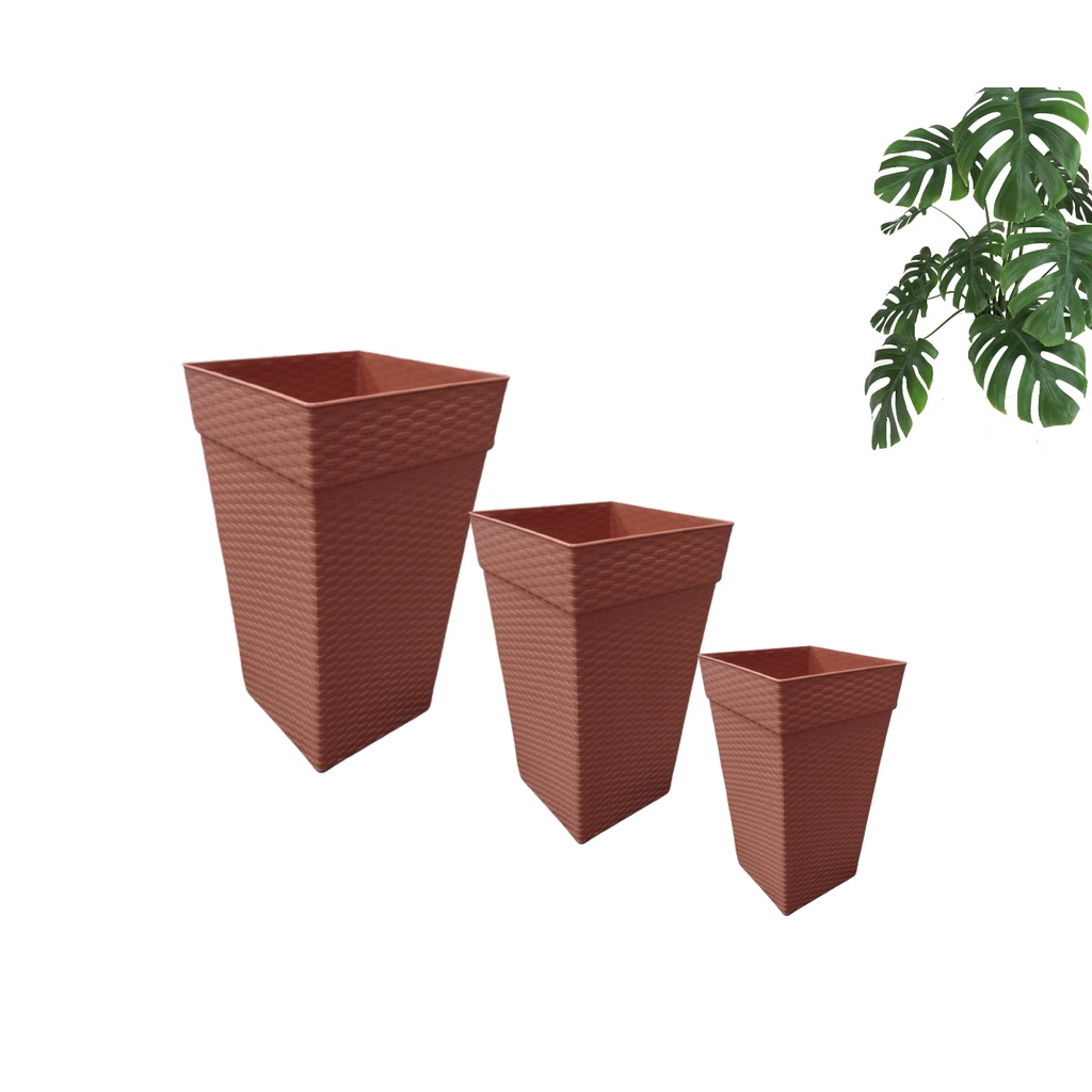 Kit 3 Vaso Ratan Coluna Interno E Externo 10l 17l 28l Planta Flor Folhagem Real Artificial