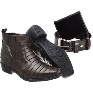 Botina De Couro Legítimo Masculina Escamada Marrom + Brindes