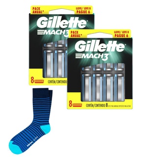 Kit 2 Cargas Gillette Mach3 Leve 8 Pague 6 + Meia Lupo Listrada Adulto