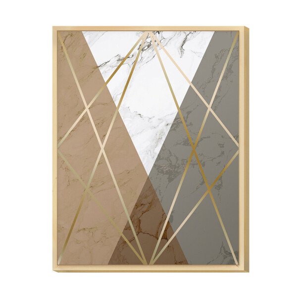 Quadro Decorativo Geométrico Dourado para Escritório 30x40cm Moldura Caixa em Pinus - Hugart