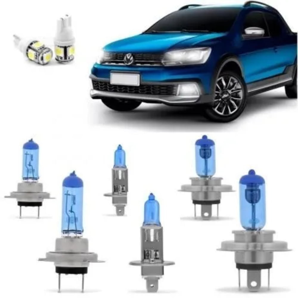 Kit Lâmpadas Super Branca Farol H1 H7 H4 Vw Saveiro Cross G7 2017 2018