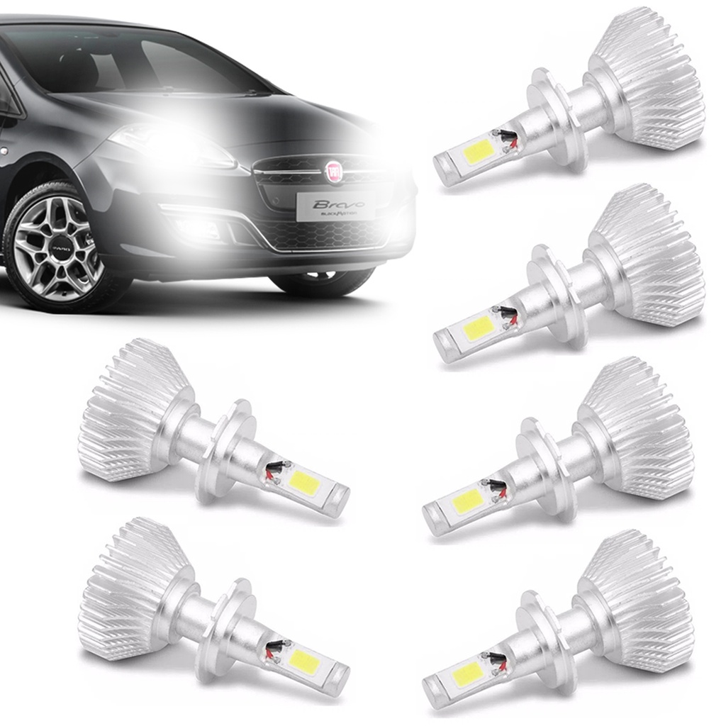Kit Lâmpada Super Led Farol Foco Duplo + Milha Fiat Bravo 2010 Até 2017 6000k