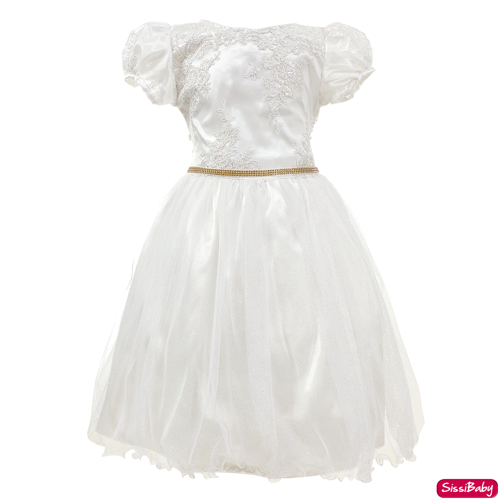 Vestido Infantil Juvenil Branco Batizado Realeza Formatura Daminha Casamento Linha Princesa Luxo