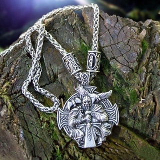 Colar De Amuleto De Prata Para Homens Mitologia Nórdica Guerreiro Odin Cross Pendant Jóias Gótico Punk Vintage Estilo