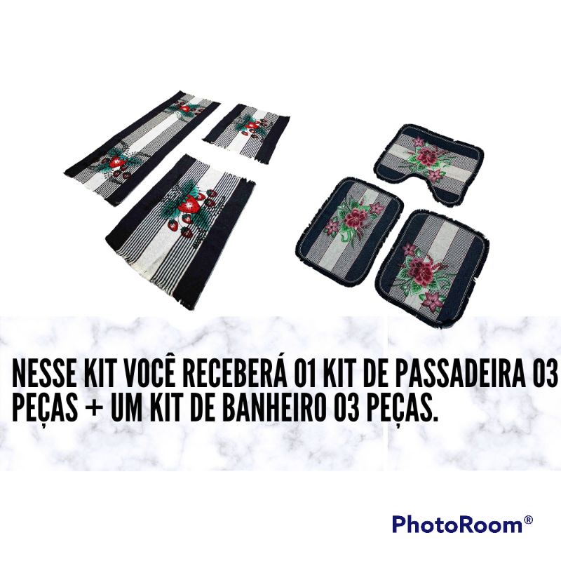 Kit Tapete Cozinha e Banheiro Estampado Passadeira 2 Jogos 3 Peças Decoração Decorativo Toalete Tear