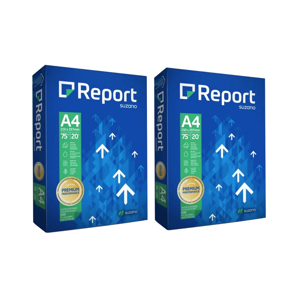 Papel A4 Report Suzano Branco 75gm2 210mmx297mm 500 Folhas Kit Com 02 Pacotes 7208