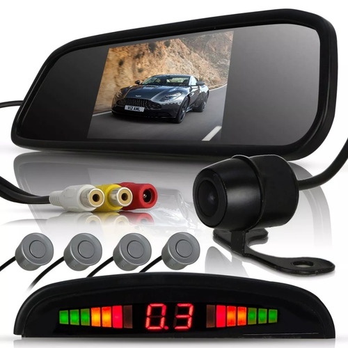 Kit Retrovisor Lcd C/ Camera + Sensor De Estacionamento Re em Oferta na Shopee