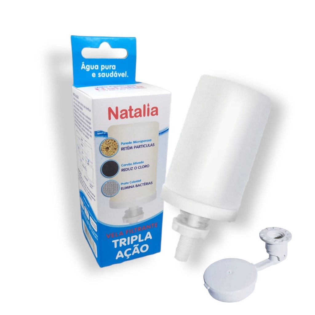 Vela FILTRO DE BARRO/ GRAVIDADE Natalia Tripla Ação Antibacteriana + Boia Anti-transbordO