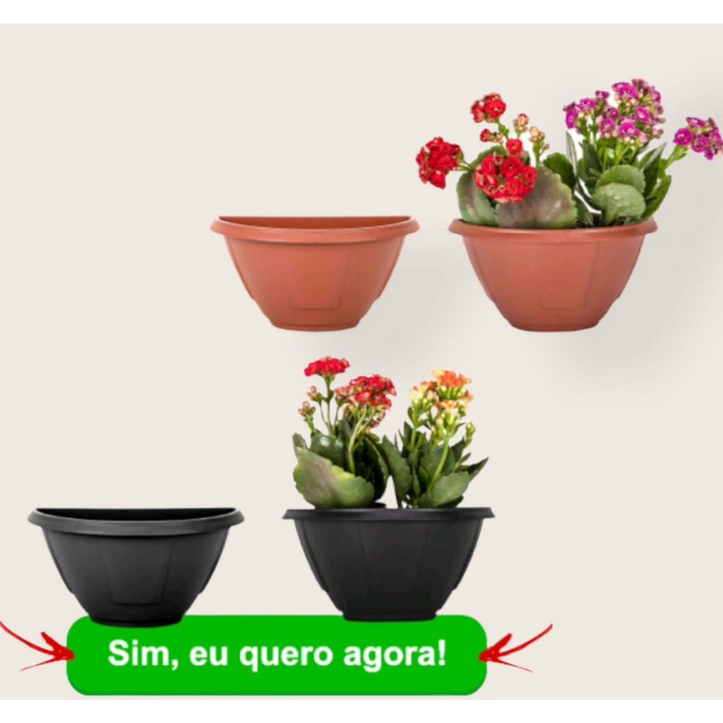 Vaso Meia Lua De Parede Pequeno Para Plantas Artificial Kit 2 Peças  16x8,5x8cm | Shopee Brasil