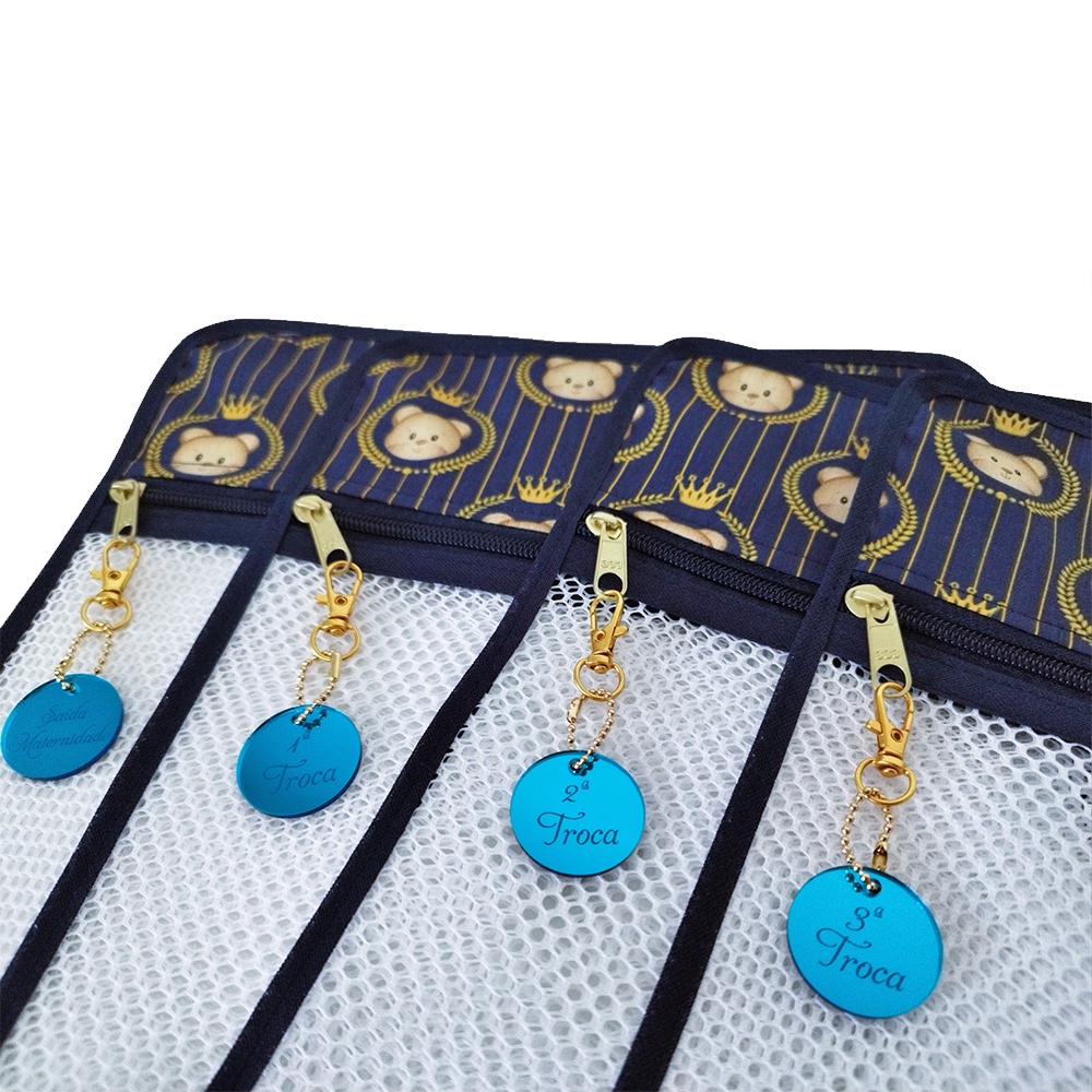 Saquinho Maternidade Organizador Kit com 4 Unidades Para Bolsa Maternidade Escolinha Pingente Azul