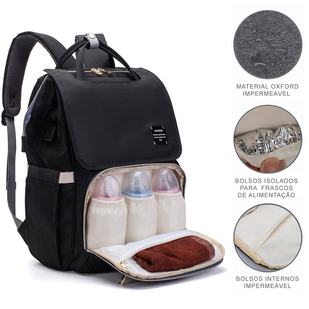 Mochila Maternidade Lequeen Bebê Bolsa Feminina Bolso Térmico