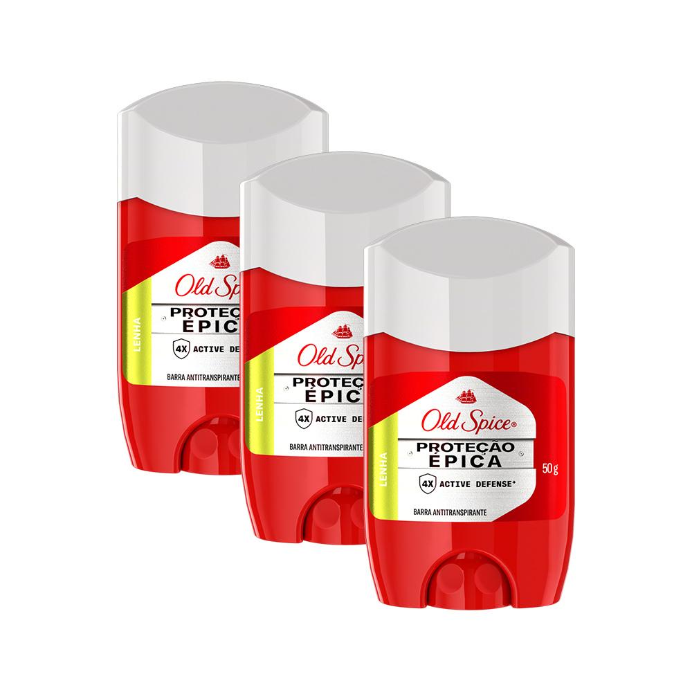Kit 3 Desodorante em barra Old Spice Proteção Épica Lenha 50g em Oferta na Shopee