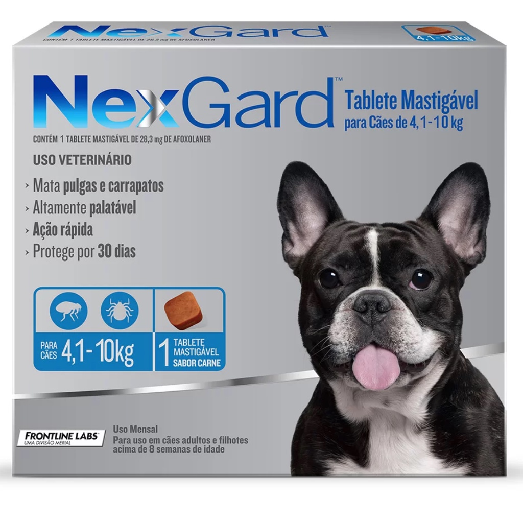Antipulgas e Carrapatos NexGard 28,3 mg para Cães de 4,1 a 10 Kg Caixa com 1 comprimido em Oferta na Shopee