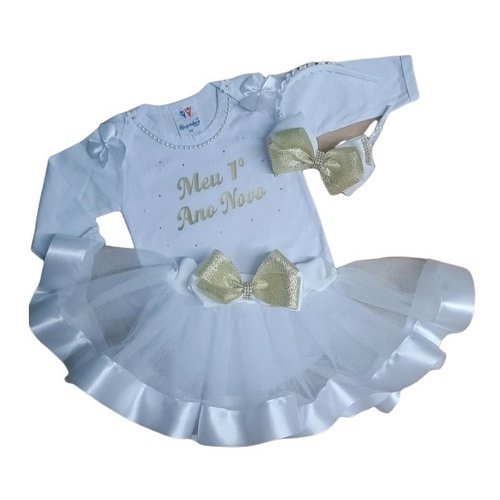 Roupa Festa Ano Novo Infantil Bebê Menina Conjunto C/ Body