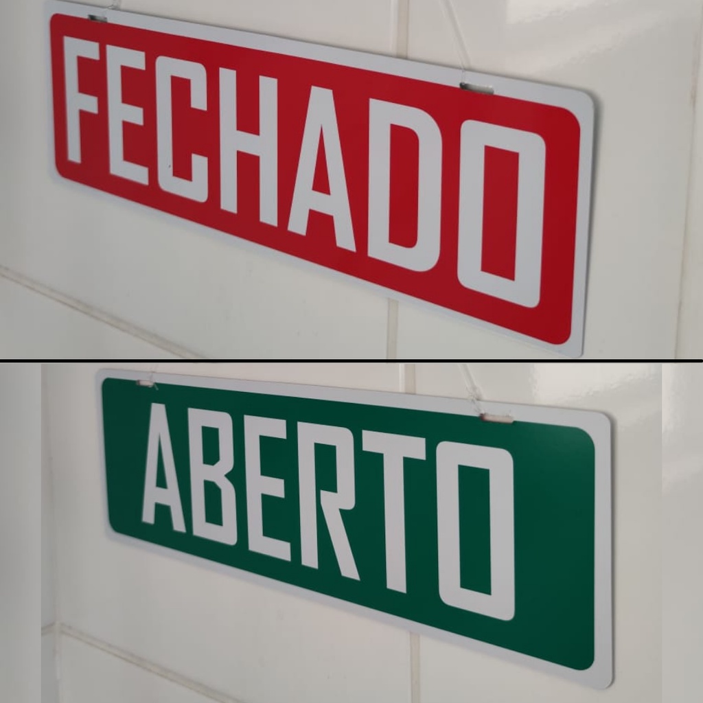 PLACA ABERTO / FECHADO - PS 1mm com ventosa de silicone - Pronta para uso medidas aproximadas de 30cmx10cm