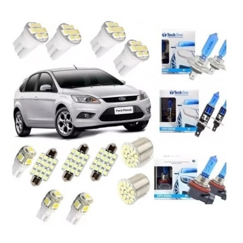 Kit Lampada Super Branca + Leds Focus 2009 A 2013 Techone