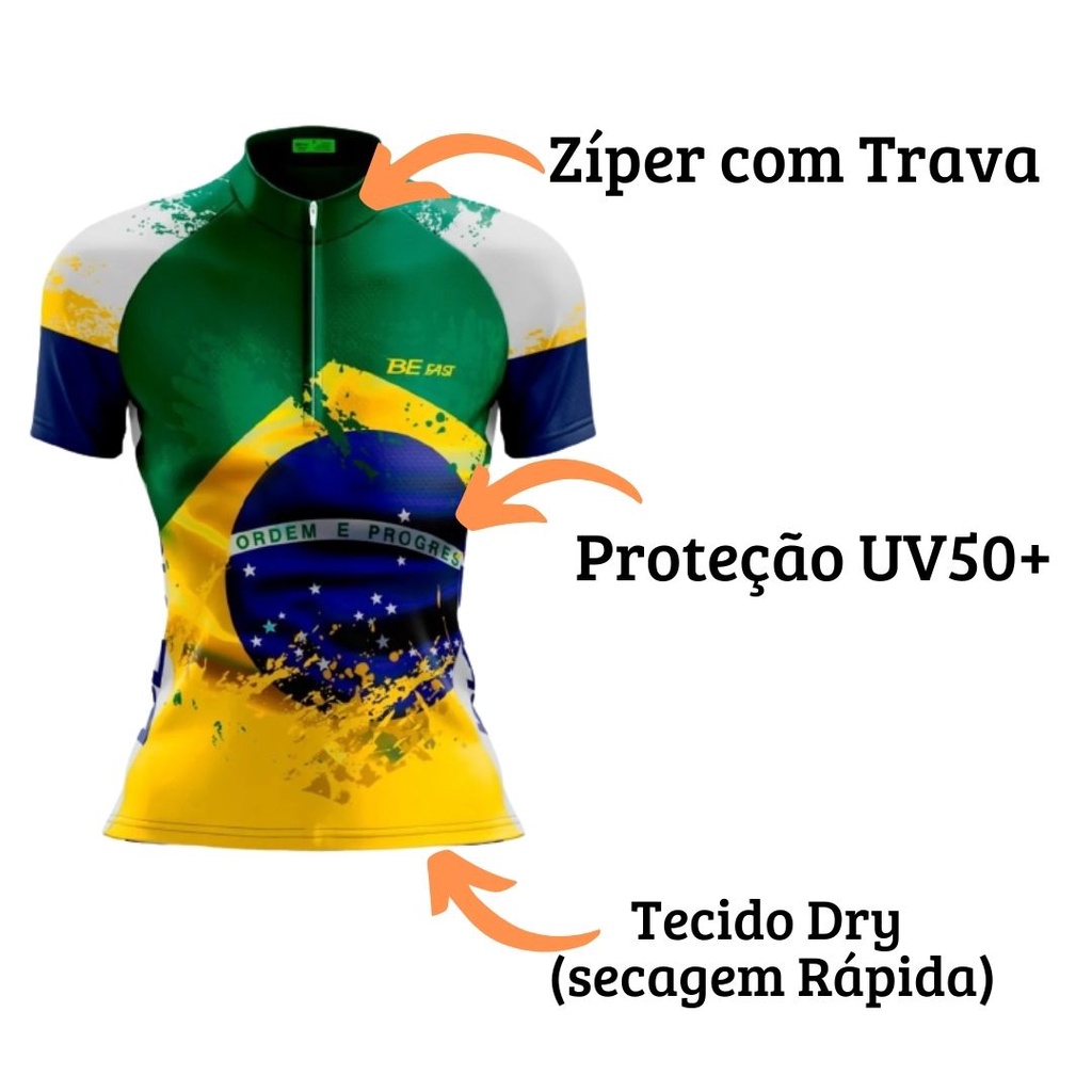 Camisa Ciclismo Feminina Brasil Ciclista Bike Proteção UV50
