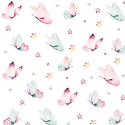 Papel de parede com borboletas em tons aquarela de rosa e azul Ideal Para Quarto Infantil