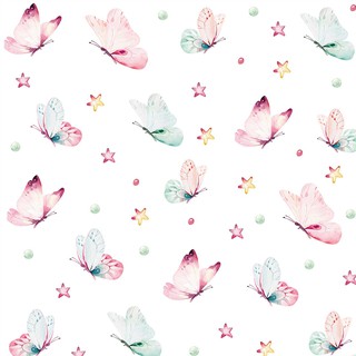Papel de parede com borboletas em tons aquarela de rosa e azul Ideal Para Quarto Infantil