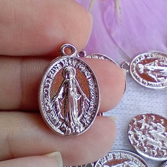 1 Pç Pingente / Medalha Nossa Senhora das Graças Níquel - Medalha Católica - Peças para de Terço