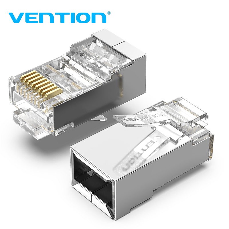 Venção Cat6 Rj45 Conector Ethernet Cabo Crimp Conectores Stp Plugue De Rede Para Cabo De Fio Sólido E Padrão