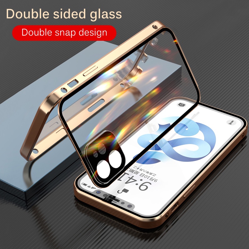 Capa De Vidro Dupla Face Magnético Temperado Metálico Para iPhone 13 Pro Max 12 Mini 12Pro 360 Proteção De Lente À Prova De Poeira Encaixe Na Anti Impacto Protetora Da Camera Capinha Phone Case Cover