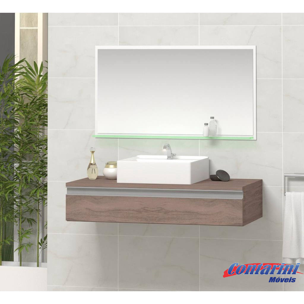 Conjunto safira 80cm gabinete banheiro com cuba e espelheira (com espelho) kit armário banheiro completo