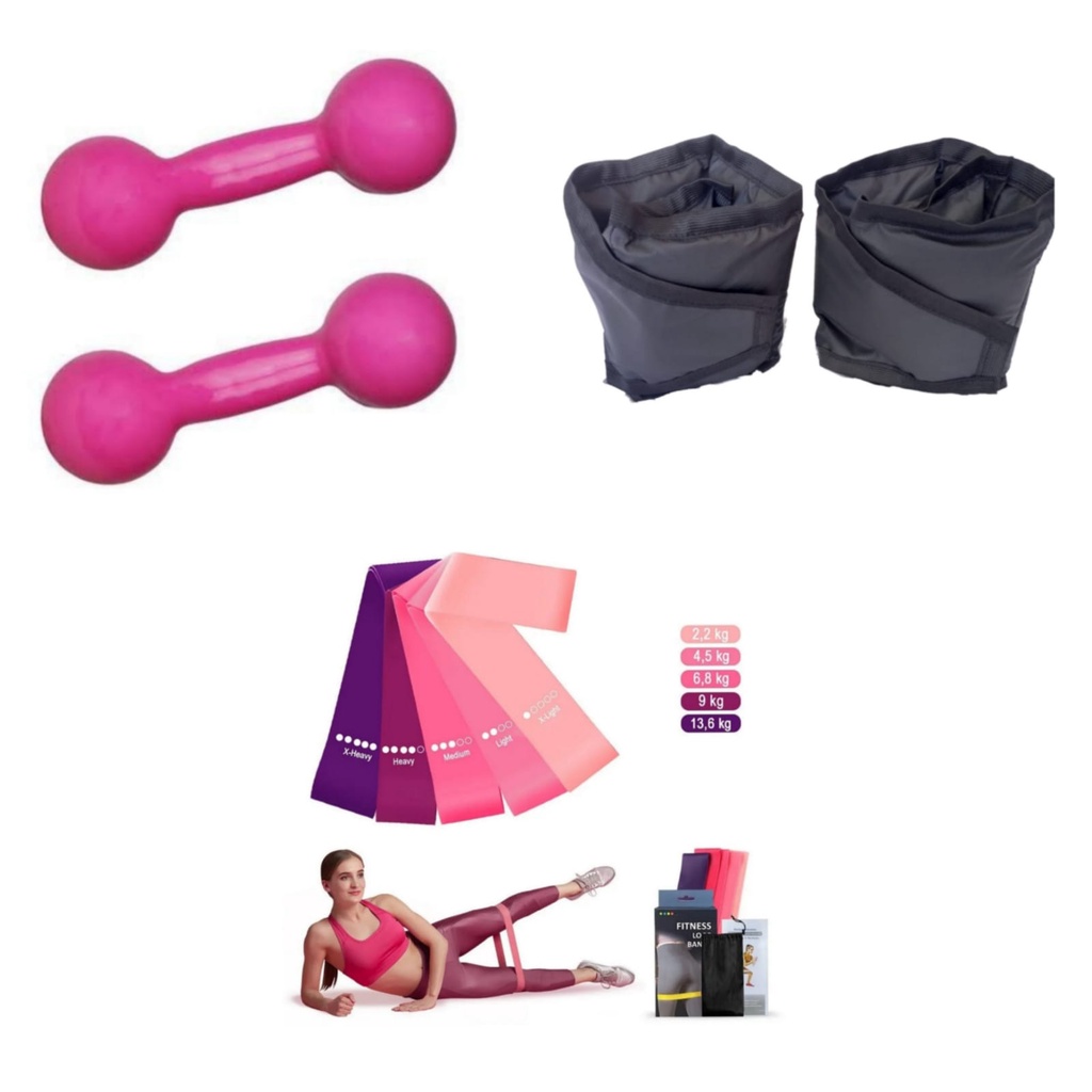 Kit Fisioterapia Halter 1 Kg + Caneleira 1 Kg + Kit Theraband