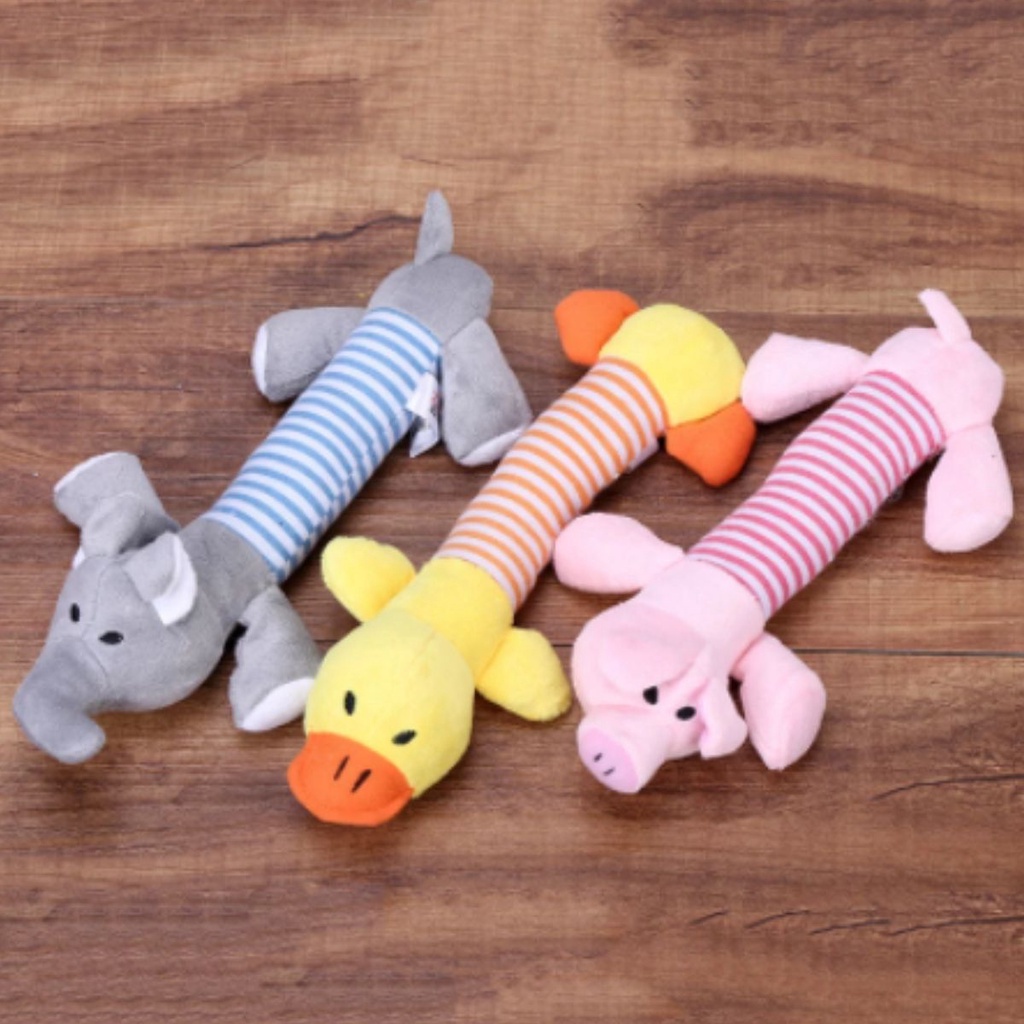 Bichinho de Pelúcia para Cães Gato Brinquedo Mordedor Pet com Apito Pato Porco Elefante