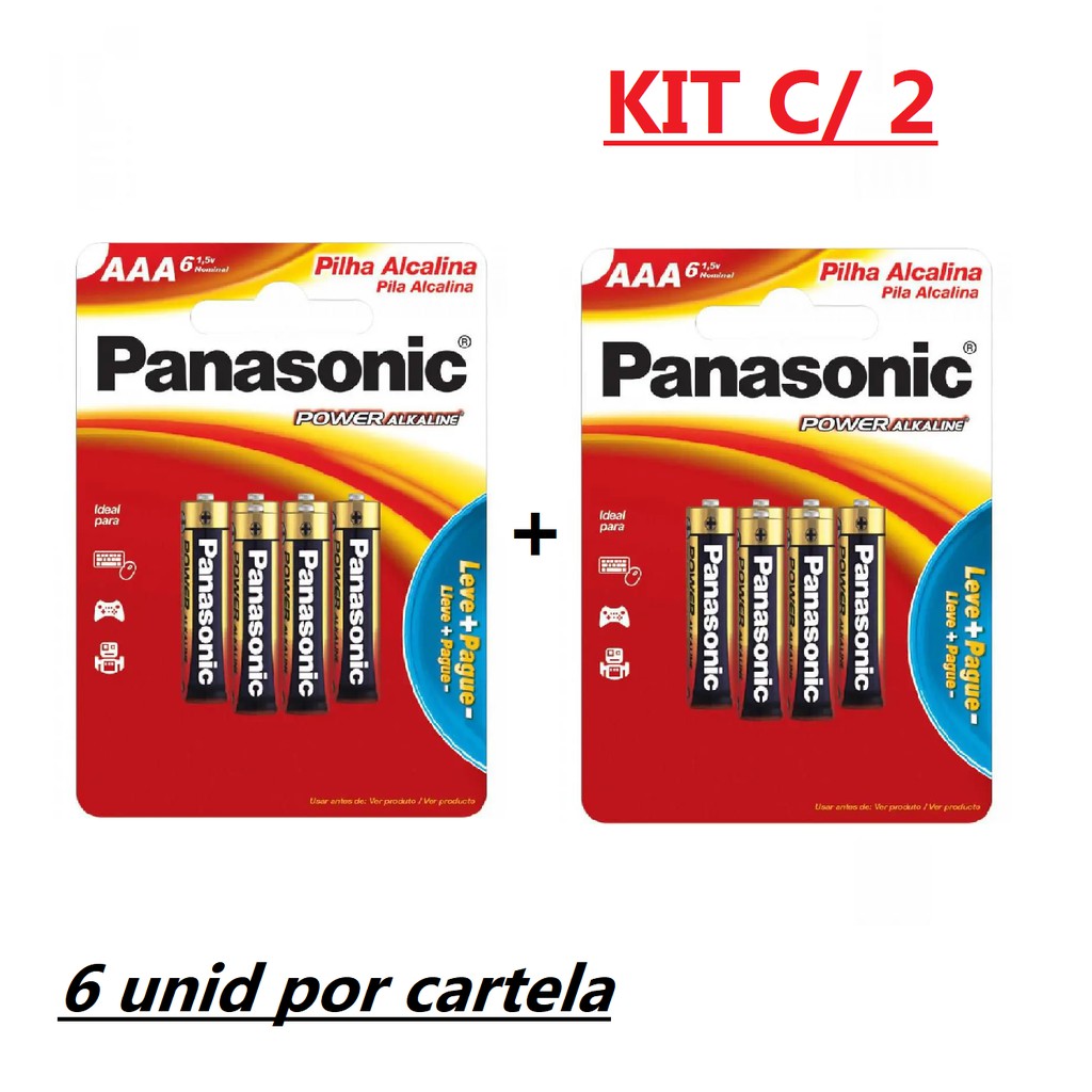 Pilha Palito Alcalina AAA 1,5v Lr03xab Panasonic- KIT 2 Cartelas C/6 Unid