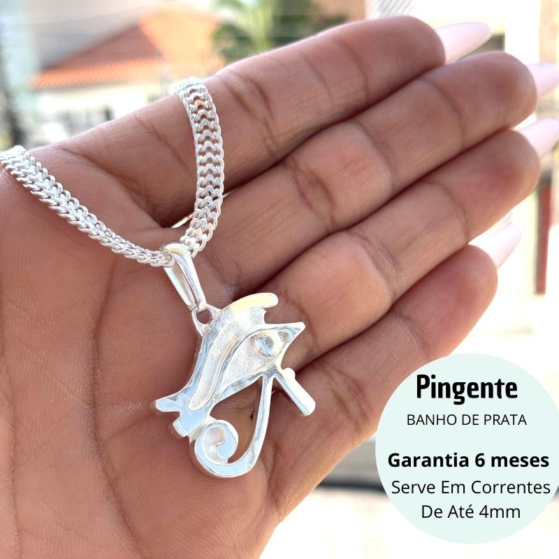 Pingente de Prata Olho de Hórus Talismã Banhado a Prata 925