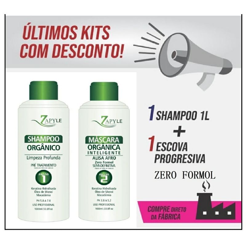 Kit Escova Progressiva ZAPYLE Sem Formol Sem Cheiro Sem Ardencia Criança Pode Usar 2x1000ml