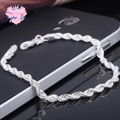 1pc pulseira de aço inoxidável pulseiras femininas torcido corda charme jóias link pulseiras simples