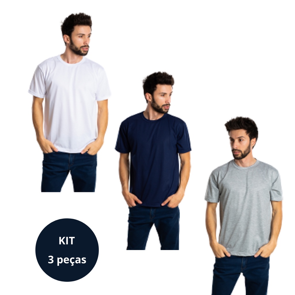 Kit 3 camisetas PV malha fria básicas cores sortidas lisas atacado promção oferta especial