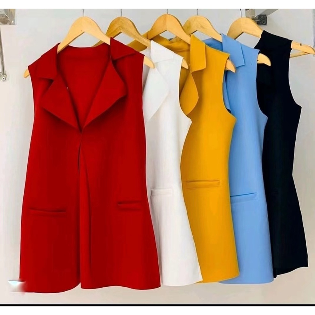 Colete Feminino Longo De Neoprene Moda Com Bolso Falso 02 em Oferta na Shopee