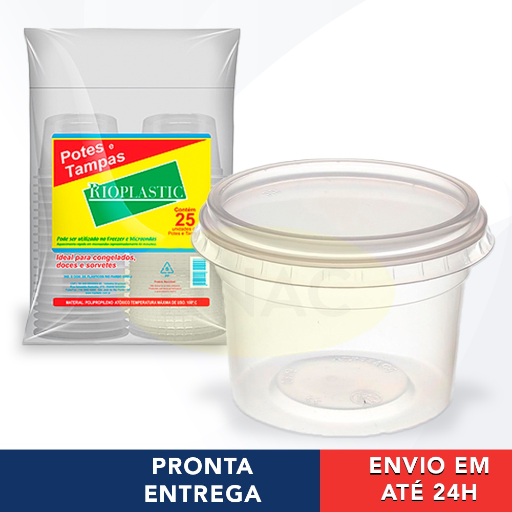 24 Potes Descartáveis Redondos C/ Tampa Transparente 140ml / 250ml / 350ml / 500ml / 1000ml em Oferta na Shopee