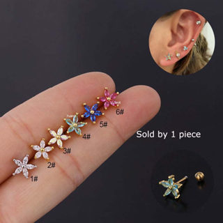 1 Peça Brinco De Flor De Zircônia Colorida 20g Aço Inoxidável Helix Com Bola De Parafuso em Oferta na Shopee