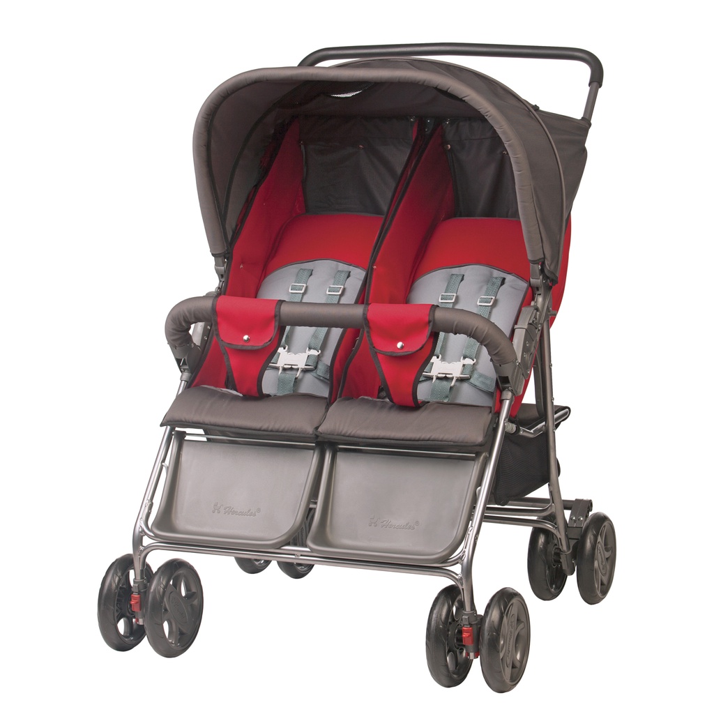 Carrinho de bebê gêmeos para passeio reclinável 5 posições 81cm até 15kg fácil de guardar - Hércules - Mom & Baby