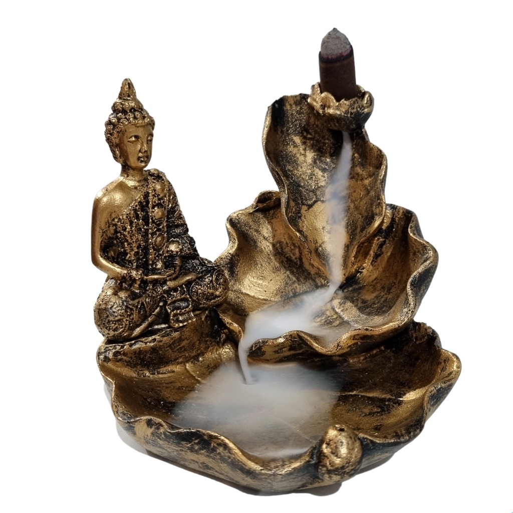 Imagem Porta Incenso Cascata e Vareta Buda Meditando Fumaça Backflow