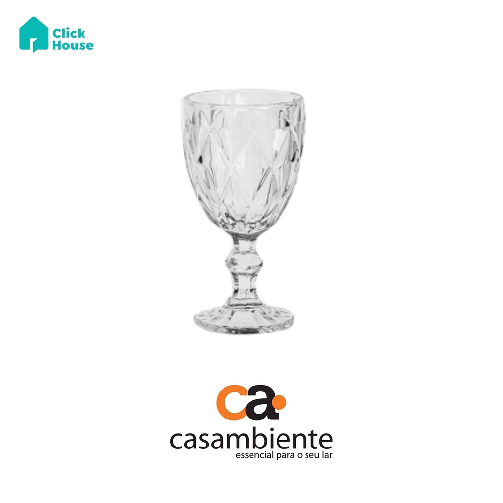 Taça Diamond Diamante Transparente Vidro Suco Vinho Água 240ml - 1 Un