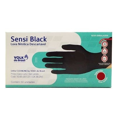 LUVA NITRILICA SENSI BLACK CAIXA C/50 UNID VOLK DO BRASIL P e M