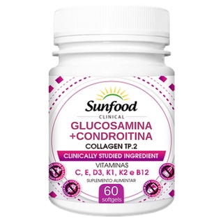 Glucosamina + Condroitina + Colágeno Tipo 2 + Vitaminas Sunfood Suplemento 60 Cápsulas Softgel