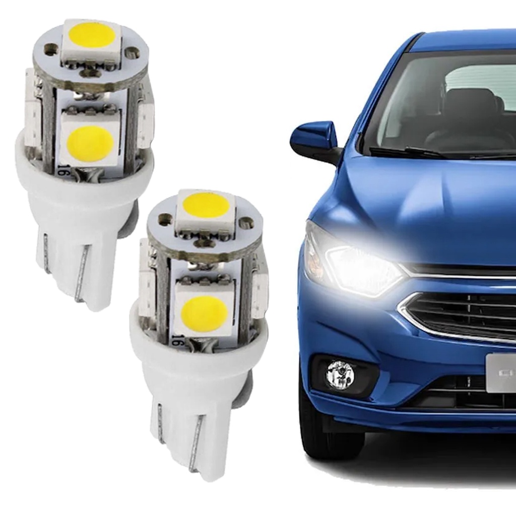 Par De Lâmpadas De Led Automotivas T10 Pingo Pingão 12v Volts 5 Leds 5000k Luz Branca Branco em Oferta na Shopee