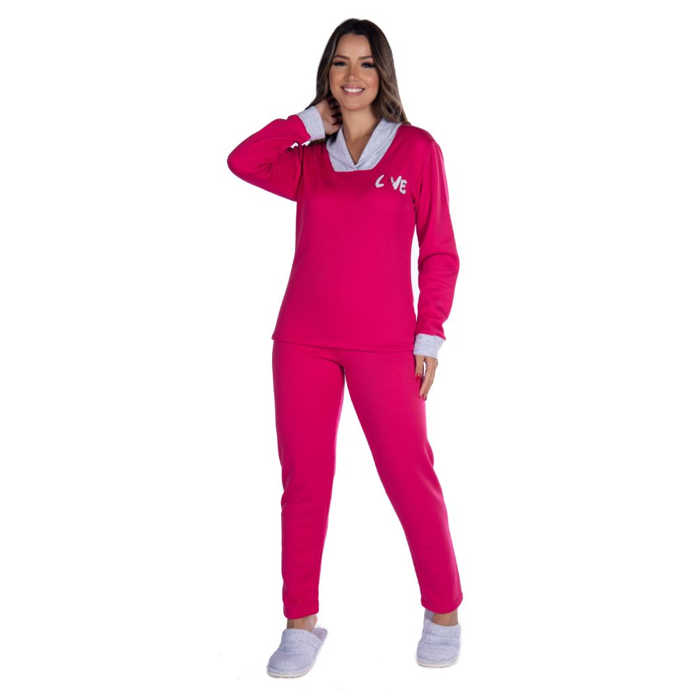 Conjunto de Pijama Victory Adulto Feminino Moletinho Forrado Manga Longa Calca Quentinho Estampado em Oferta na Shopee
