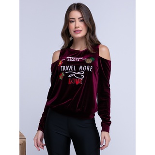 Blusa Feminina Manga Longa/ Tecido De Veludo/ Ombros Vasados/ Vv 1963