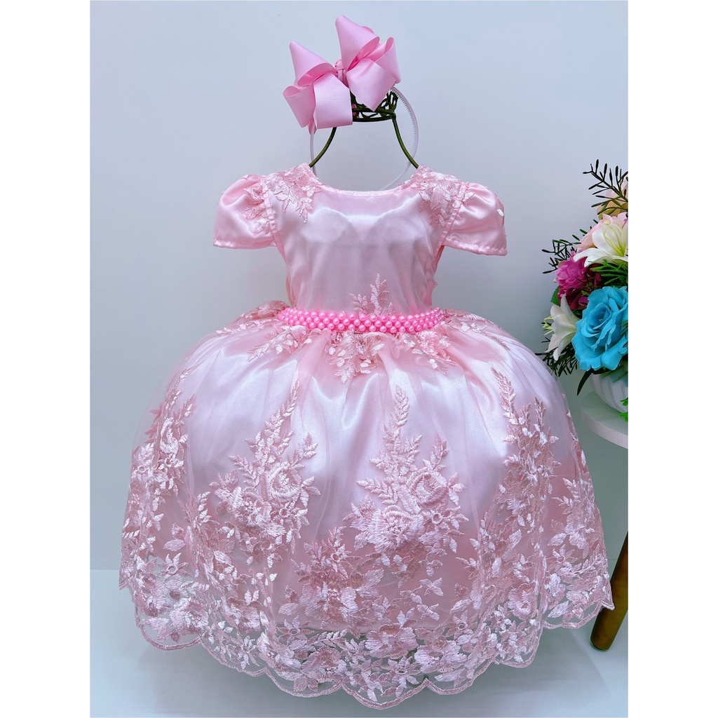 Vestido Infantil Rosa Realeza Princesas Aurora Luxo Festa | Shopee Brasil