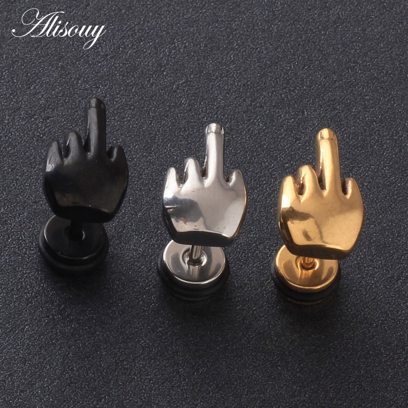 2 Peças Brinco De Tarraxa Masculino Moderno Punk De Aço Inoxidável Com Meio Dedo