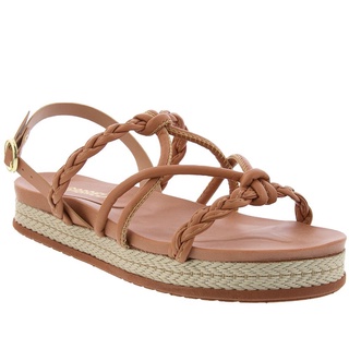 Sandália Gabriela Flatform Tiras Tressê Caramelo