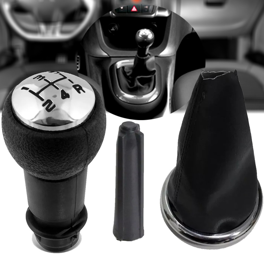 Kit Manopla Bola De Cambio + Coifa Cambio Aro Cromado Compatível C3 2004 A 2012