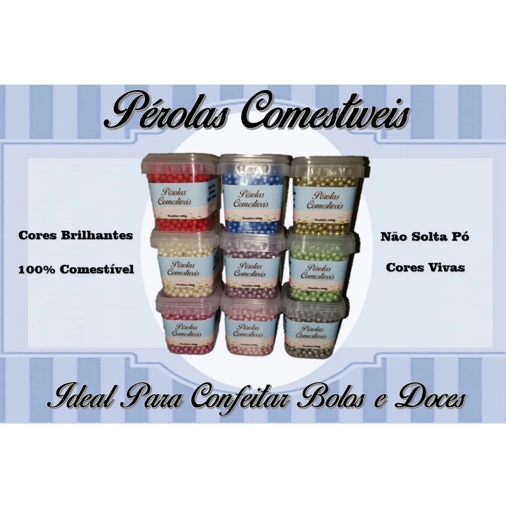 Pérola Comestível Pote 100g Confeito Para Bolos E Doces (Atacado) em Oferta na Shopee